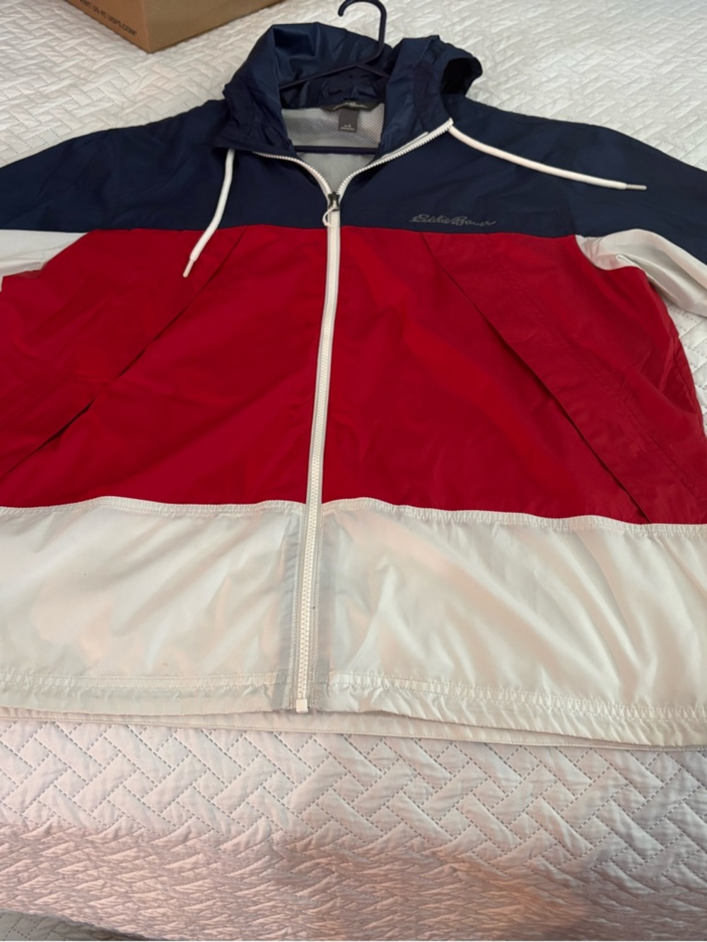 Eddie Bauer Tri-Color Windbreaker Jacket - Navy, Red & White Size Large